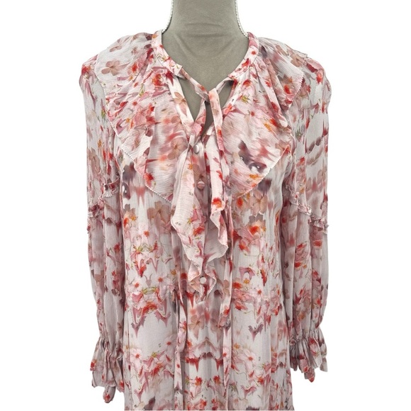 All Saints Ava Momo Dress Floral Print Long Sleeve Ruffle - Pink - US Size 4 - Picture 6 of 13